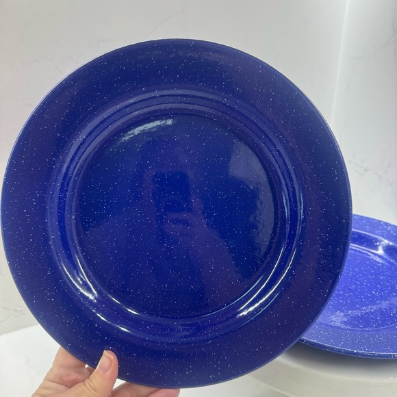 Two blue speckled enamelware 10” plates - Picture 1 of 6